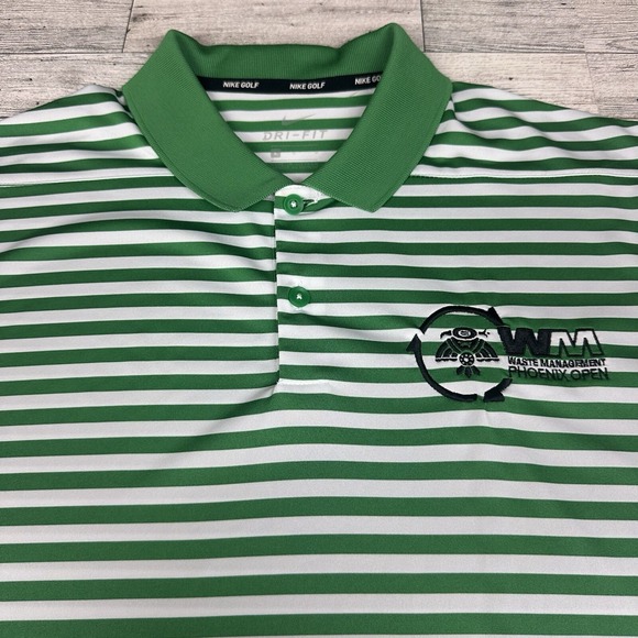 Nike Golf Polo Mens Large Green Striped Waste Management Phoenix Open Dri-Fit